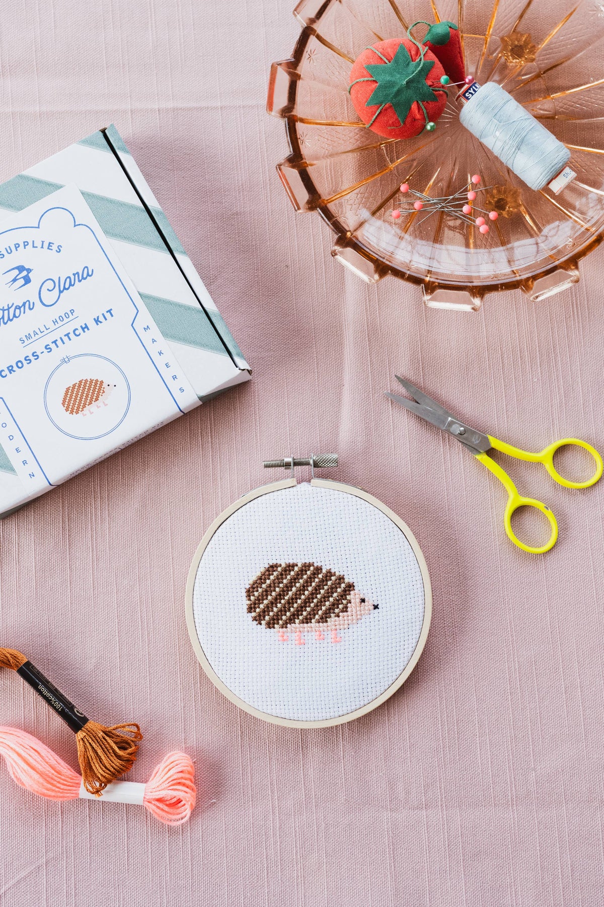Hedgehog Beginner Cross Stitch Kit by Cotton Clara