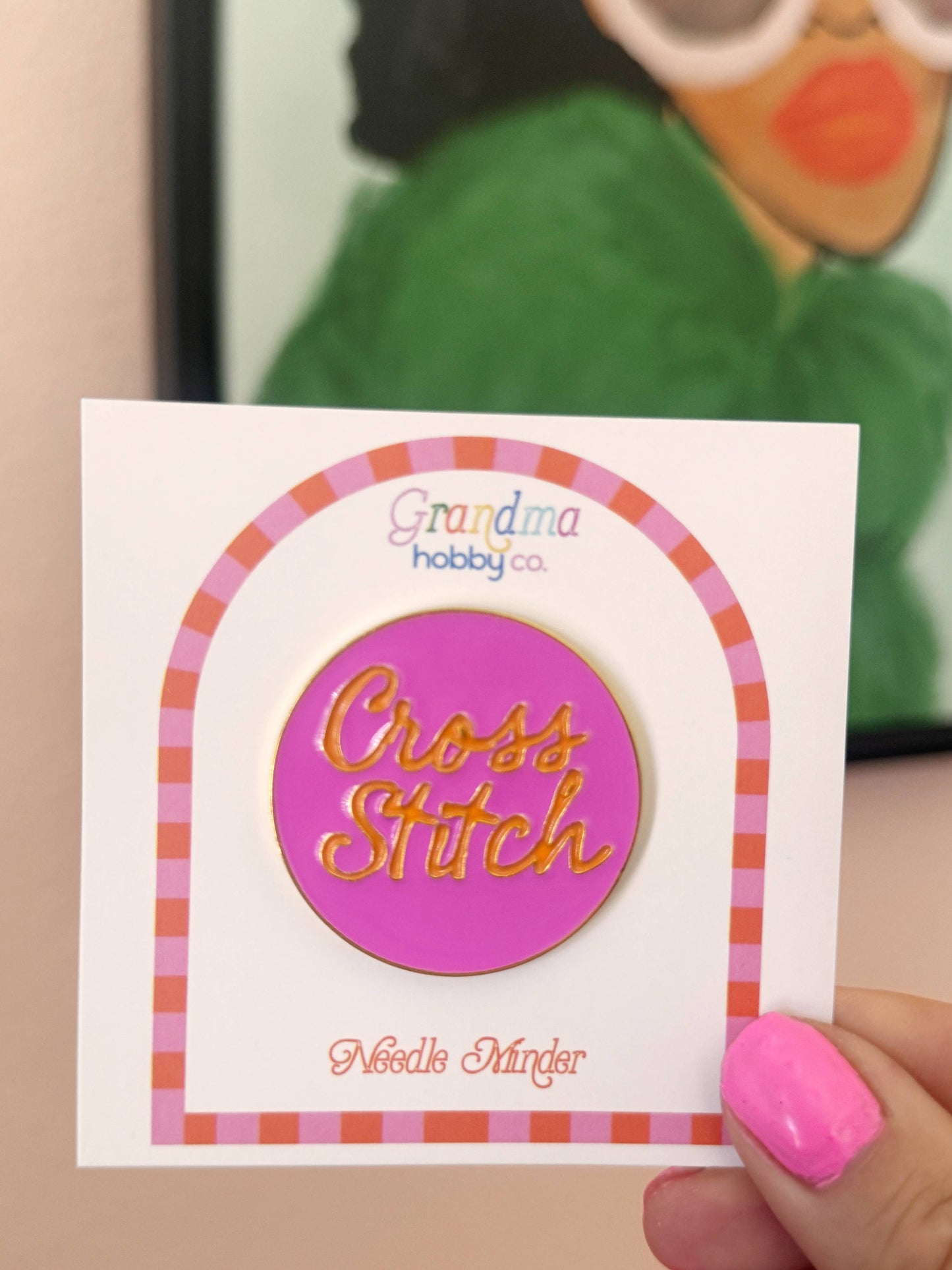 Hot Pink Cross Stitch Needle Minder