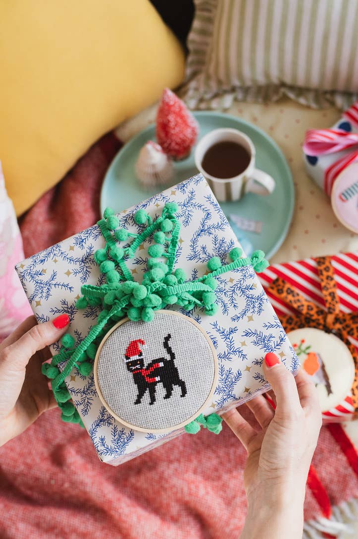 Christmas Cat Beginner Cross Stitch Kit by Cotton Clara