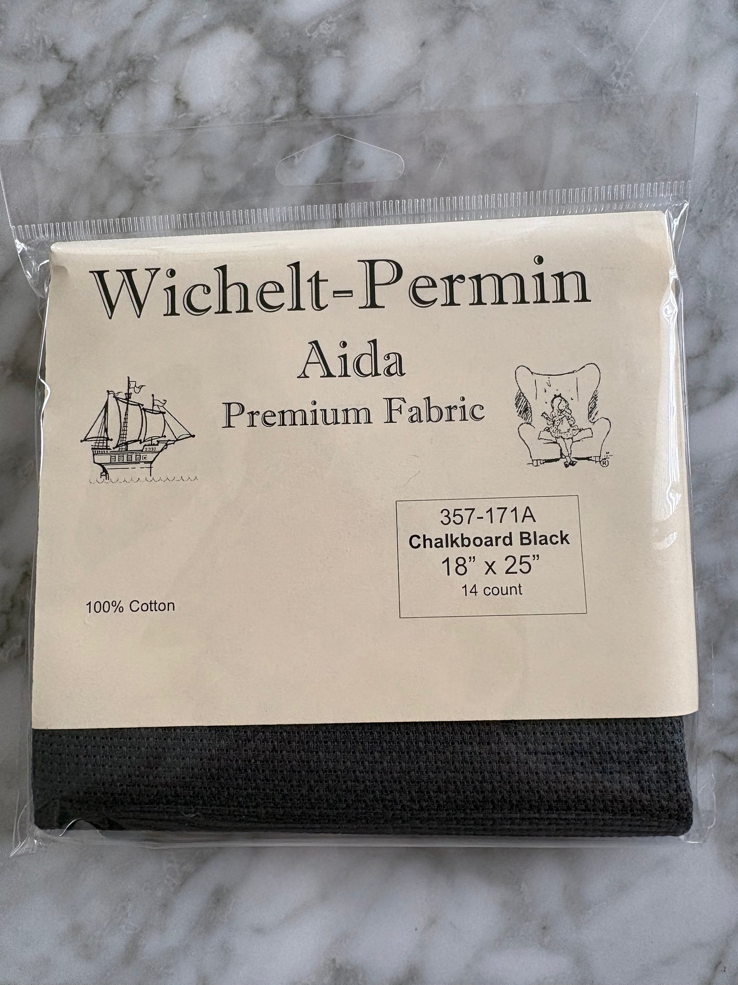 Chalkboard Black Wichelt Aida Cross Stitch Fabric - 14 Count