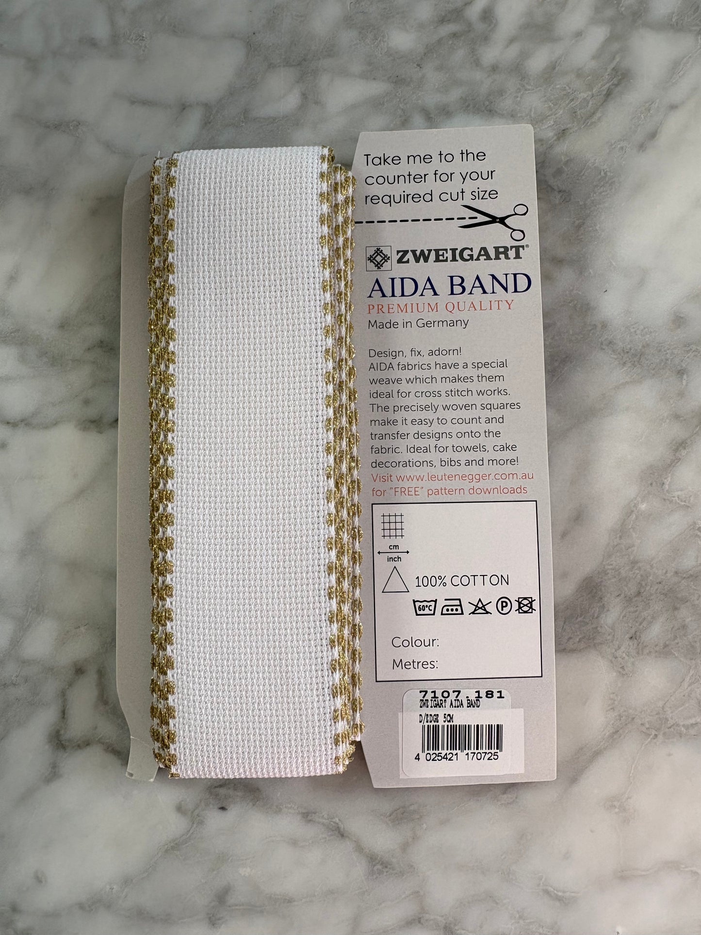 Zweigart Aida Band – Gold Edge – 5 cm Wide (Sold by the 50 cm)