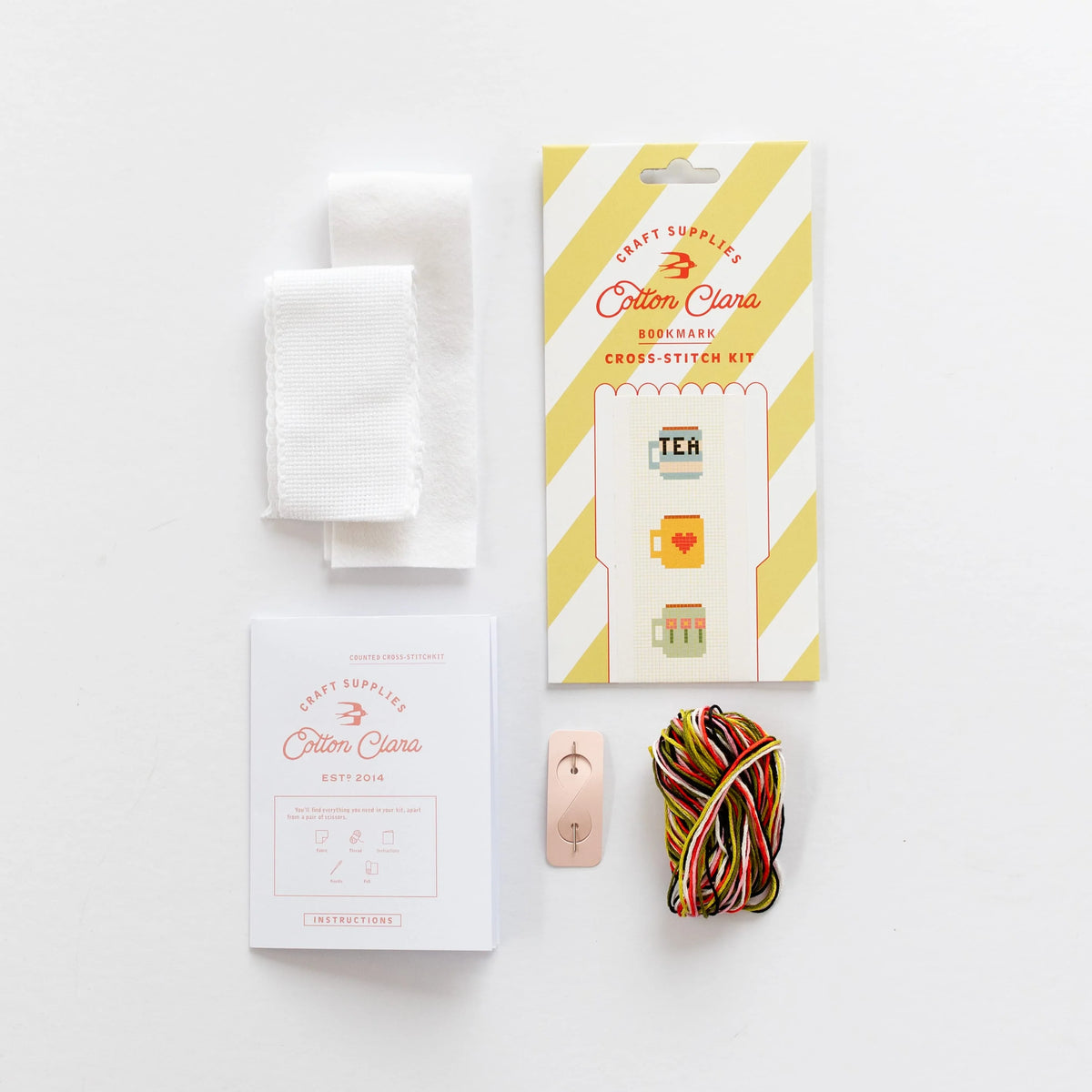 Tea/Mugs Beginner Cross Stitch Bookmark Kit by Cotton Clara