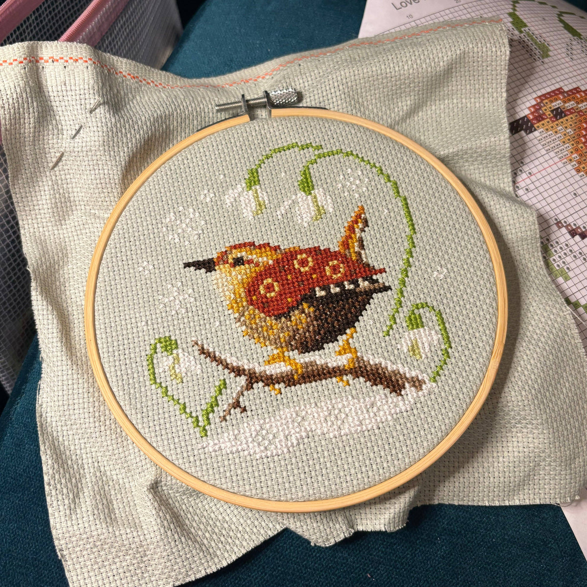 Wren & Snowdrops Cross Stitch Kit by Love Poppet