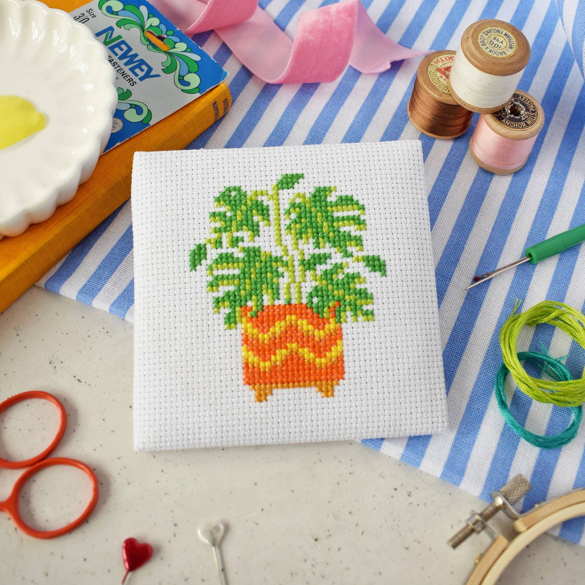Monstera Mini Cross Stitch Kit by The Make Arcade