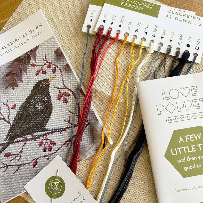 Blackbird at Dawn Cross Stitch Kit by Love Poppet