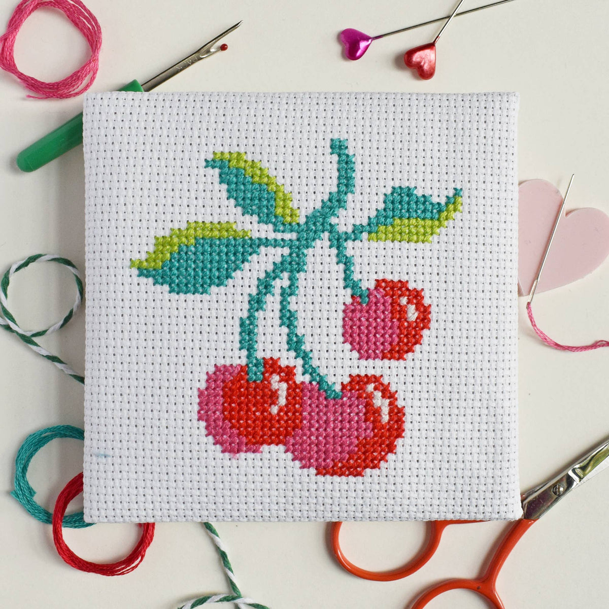 Cherries Mini Cross Stitch Kit by The Make Arcade