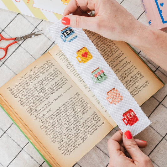 Tea/Mugs Beginner Cross Stitch Bookmark Kit by Cotton Clara