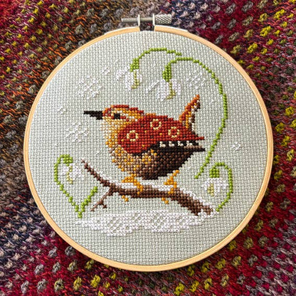 Wren & Snowdrops Cross Stitch Kit by Love Poppet