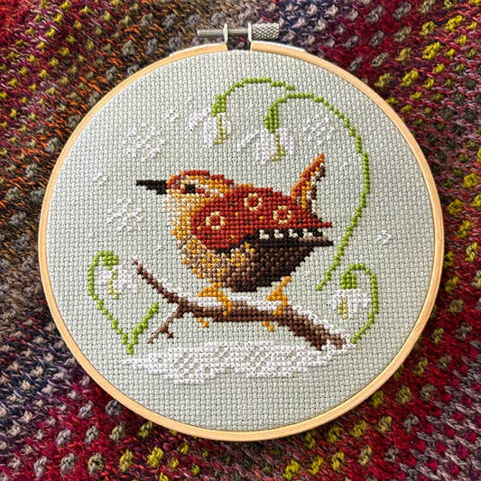 Wren & Snowdrops Cross Stitch Kit by Love Poppet