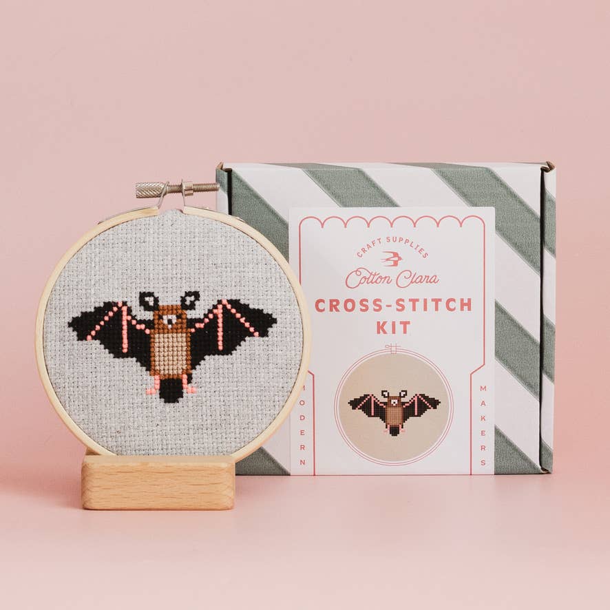 Bat Cross Stitch Kit for Beginners by Cotton Clara