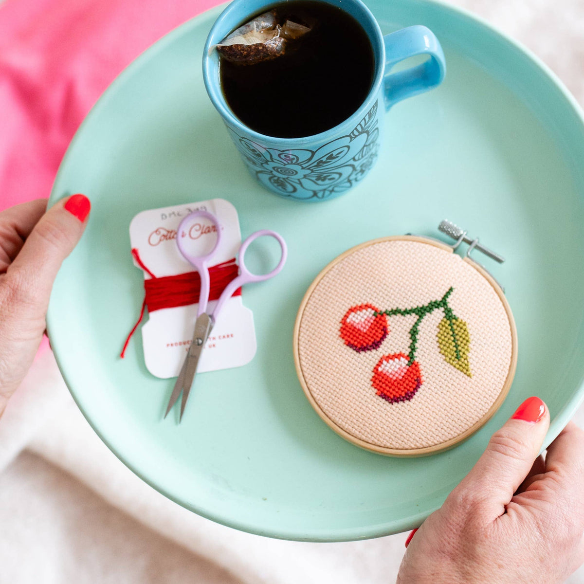 Cherry Beginner Cross Stitch Kit by Cotton Clara