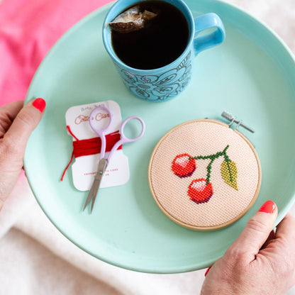 Cherry Beginner Cross Stitch Kit by Cotton Clara