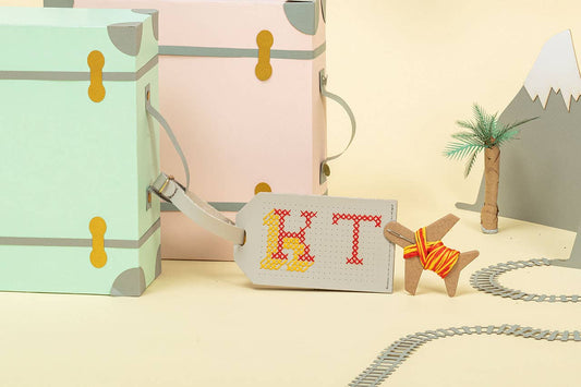 DIY Cross Stitch Luggage Tag - Grey