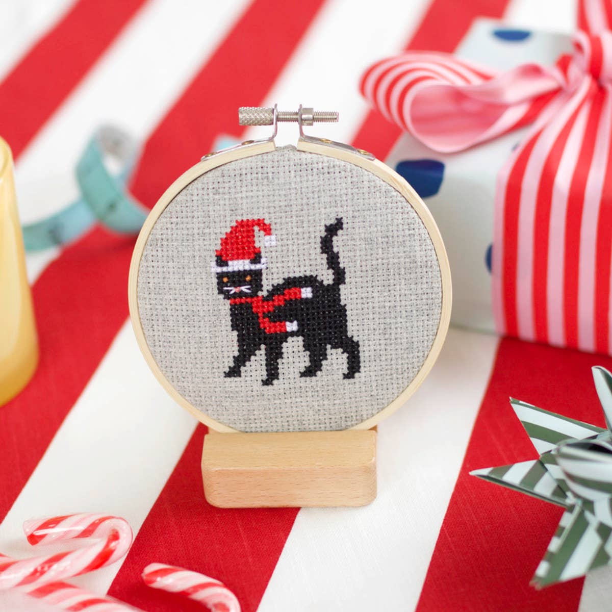Christmas Cat Beginner Cross Stitch Kit by Cotton Clara