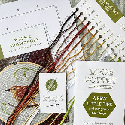 Wren & Snowdrops Cross Stitch Kit by Love Poppet