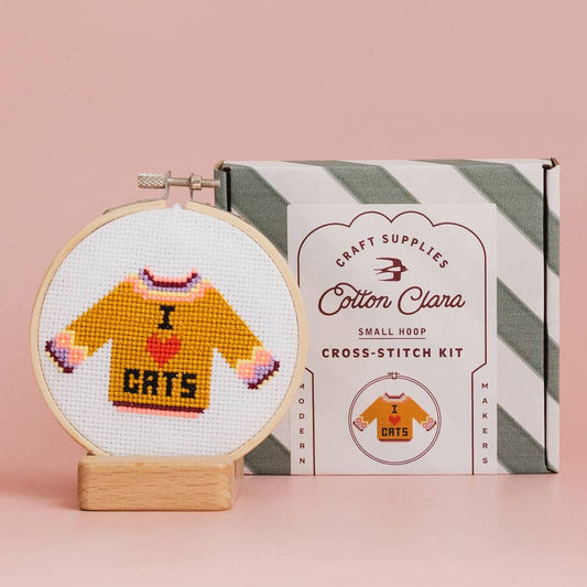 I Love Cats Beginner Cross Stitch Kit by Cotton Clara