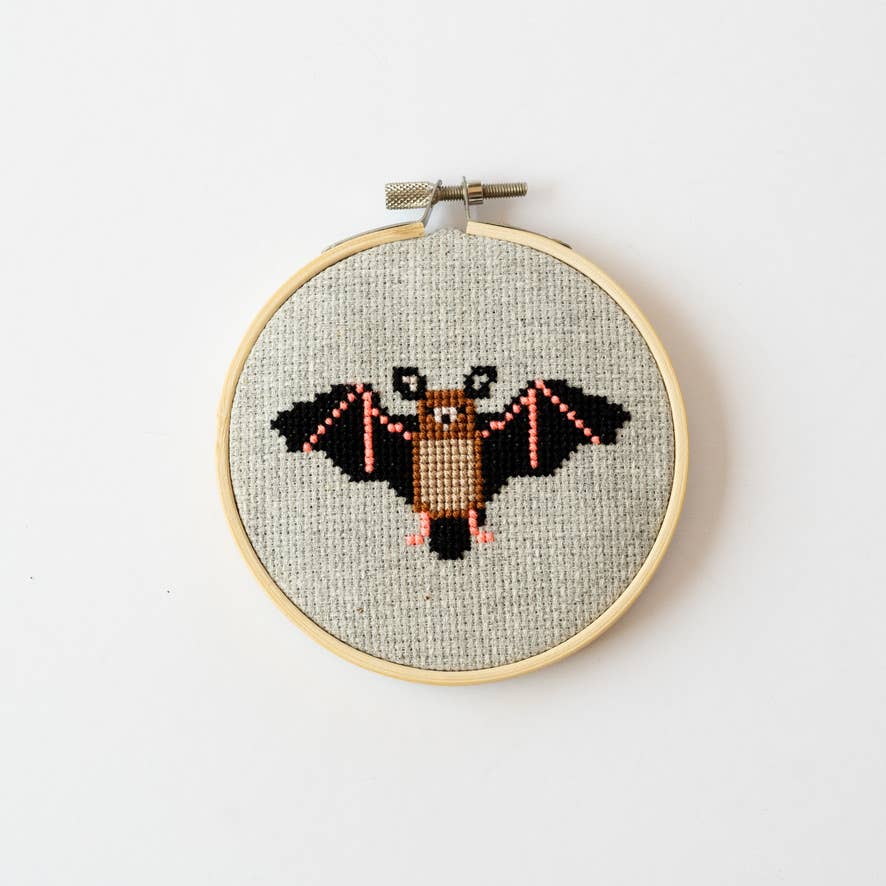 Bat Cross Stitch Kit for Beginners by Cotton Clara