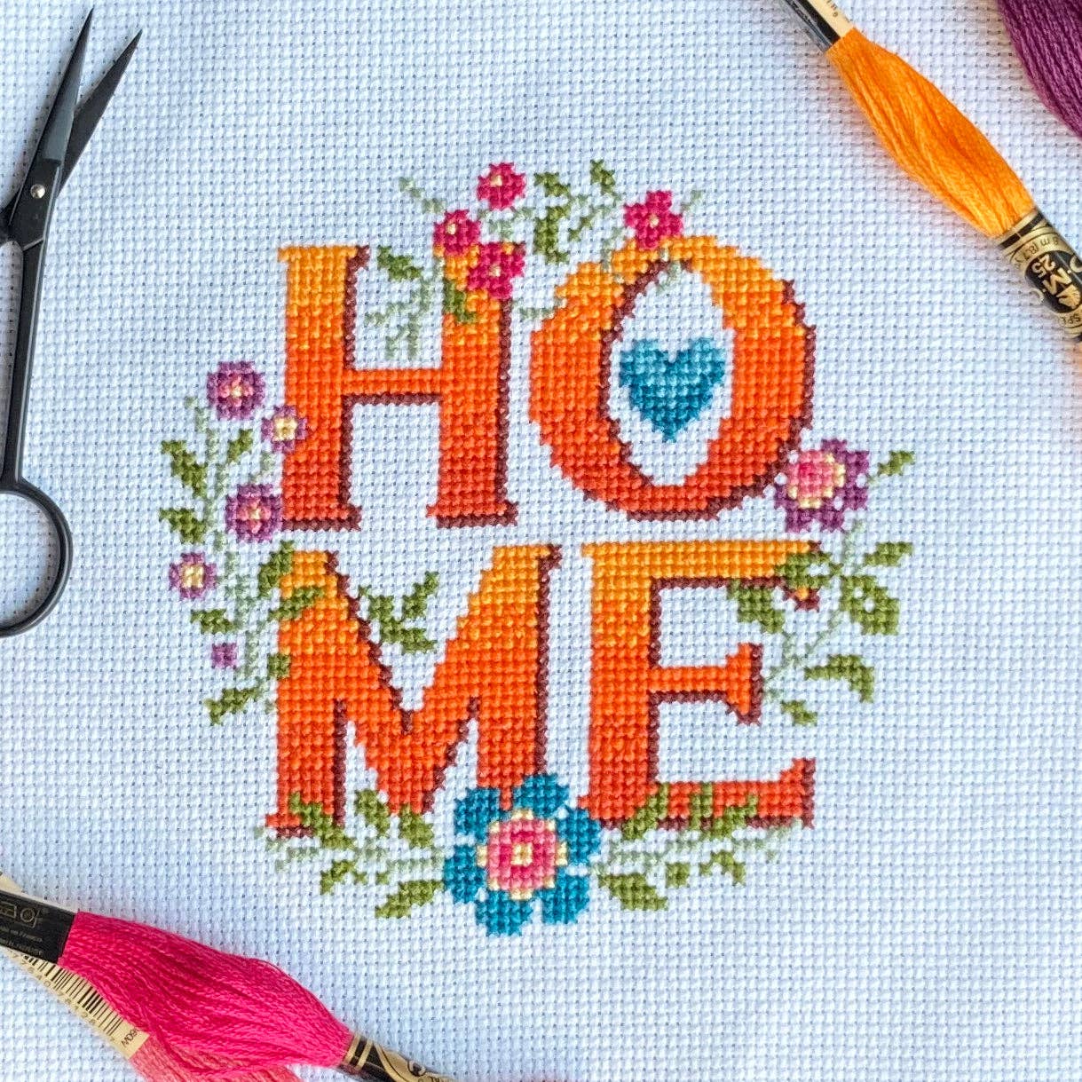 Home - A Four Letter Floral Cross Stitch Kit by Love Poppet