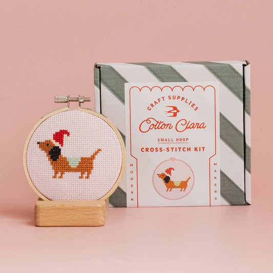 Christmas Dachshund Beginner Cross Stitch Kit by Cotton Clara