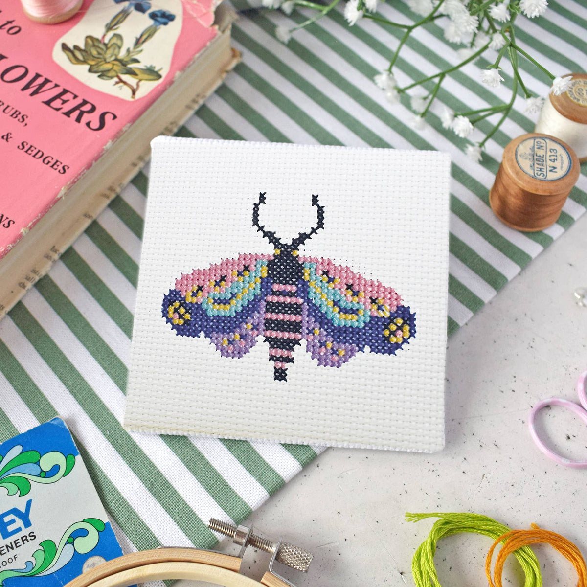 Moth Mini Cross Stitch Kit by The Make Arcade