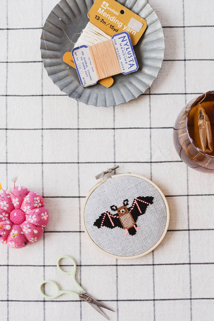 Bat Cross Stitch Kit for Beginners by Cotton Clara