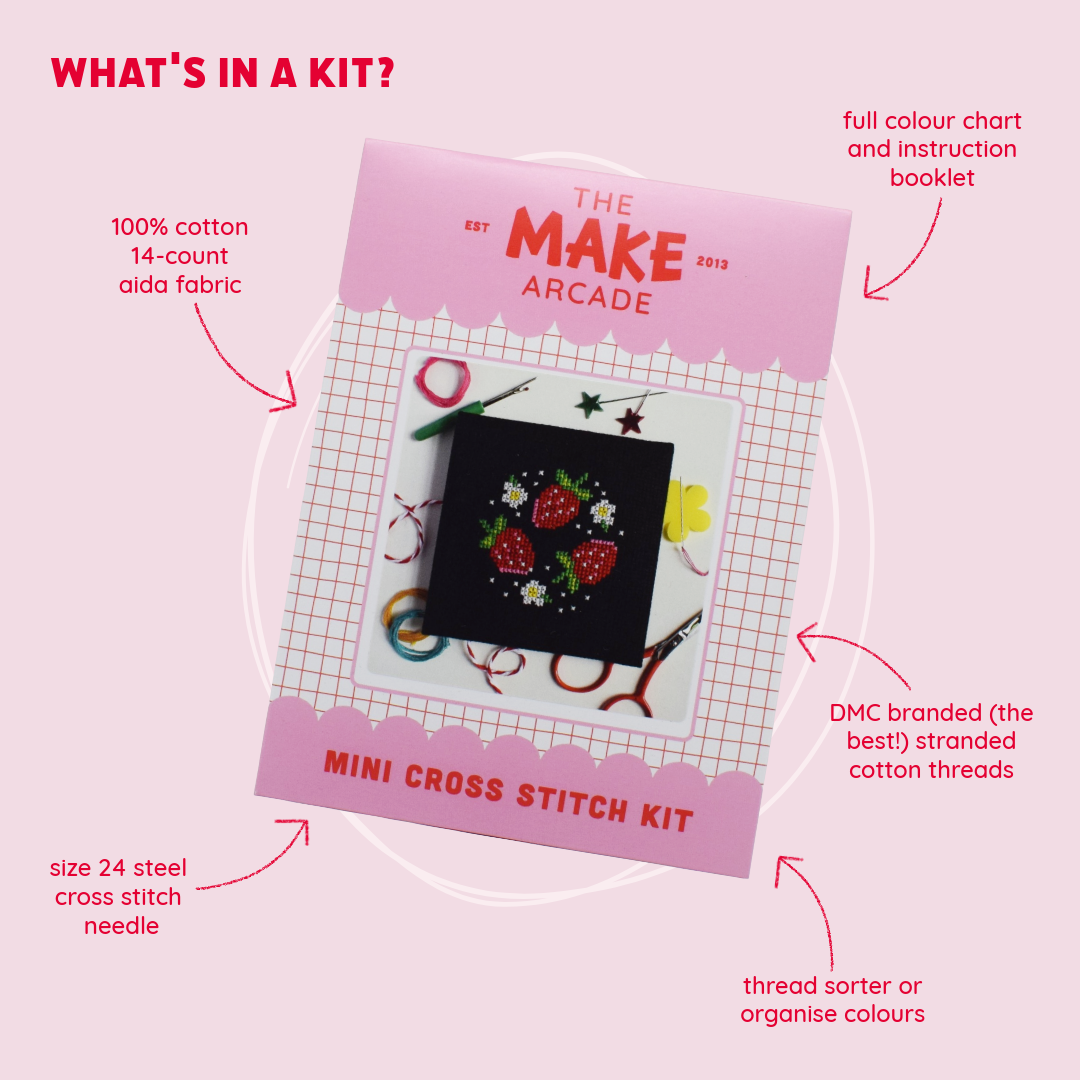 Strawberry Patch Mini Cross Stitch Kit by The Make Arcade