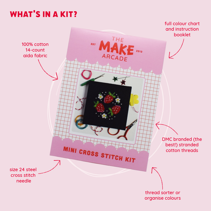 Strawberry Patch Mini Cross Stitch Kit by The Make Arcade