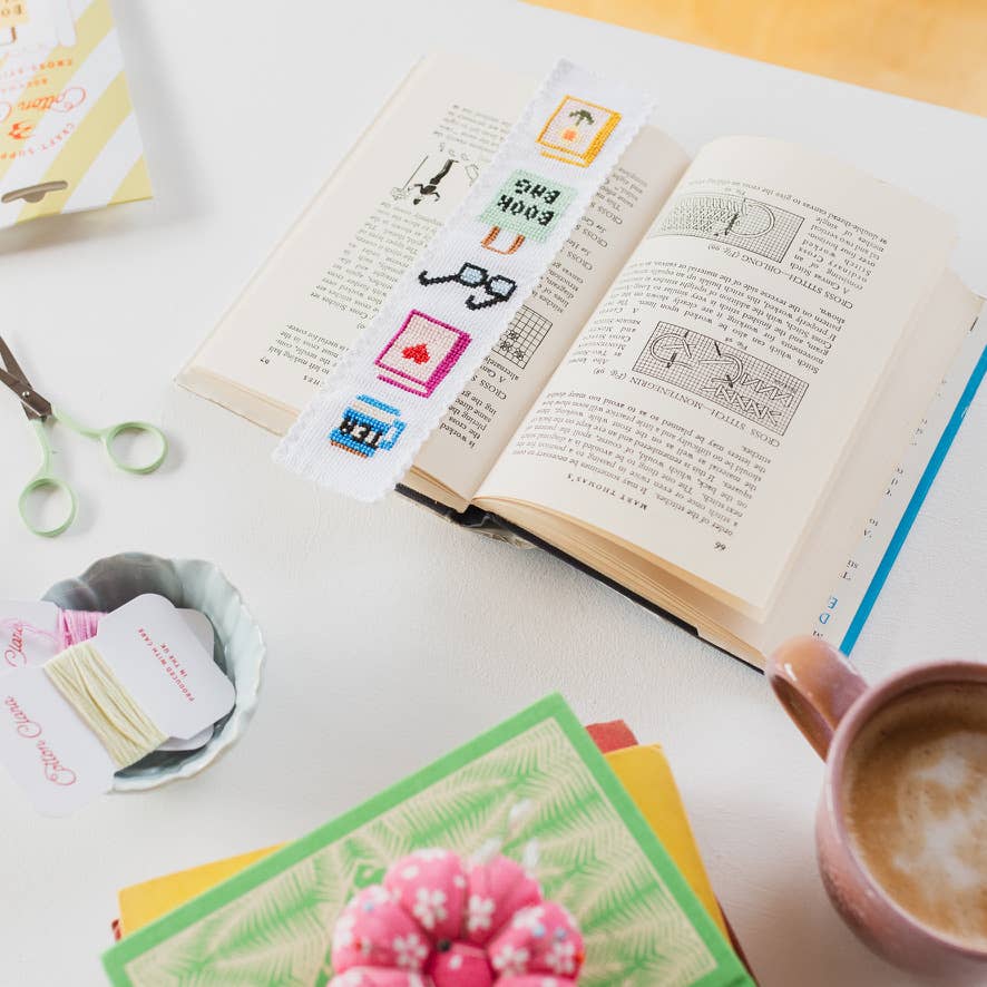 Bookish Counted Cross Stitch Bookmark Kit by Cotton Clara - Beginner friendly