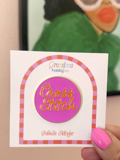 Hot Pink Cross Stitch Needle Minder
