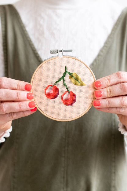 Cherry Beginner Cross Stitch Kit by Cotton Clara