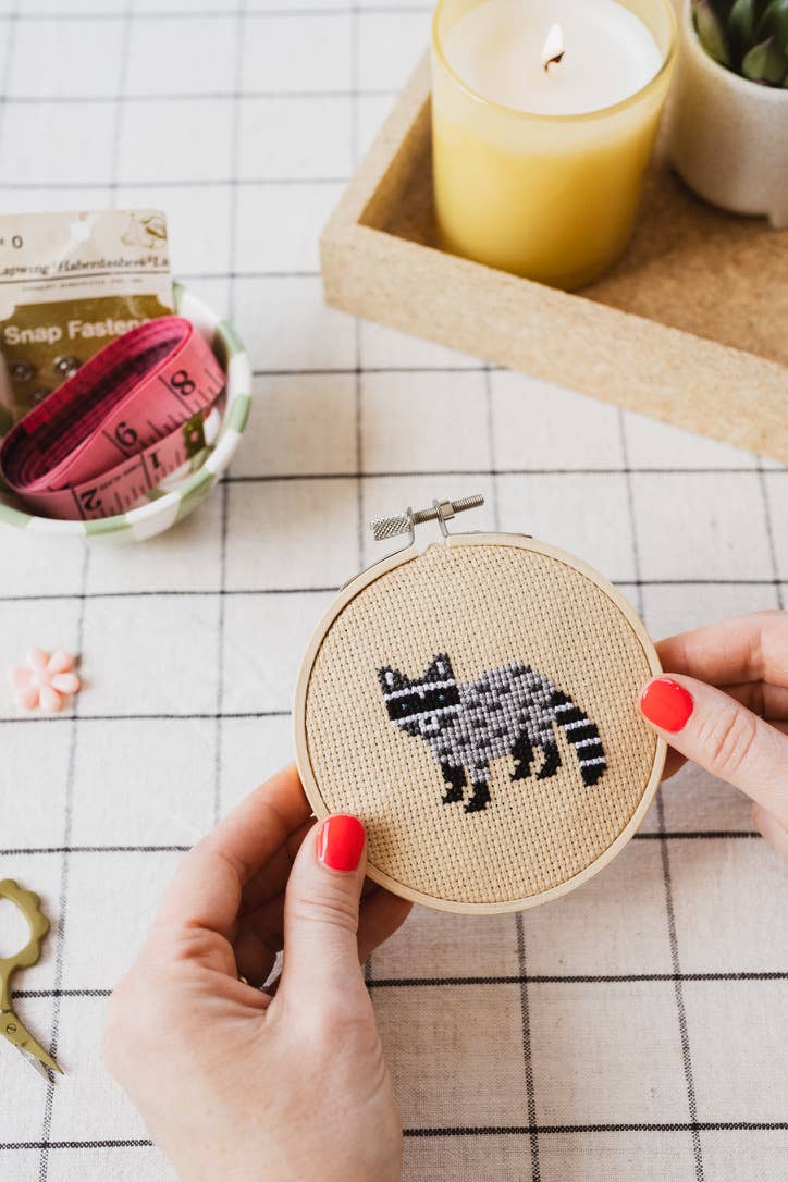 Racoon Cross Stitch Kit for Beginners by Cotton Clara