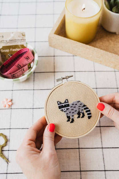 Racoon Cross Stitch Kit for Beginners by Cotton Clara