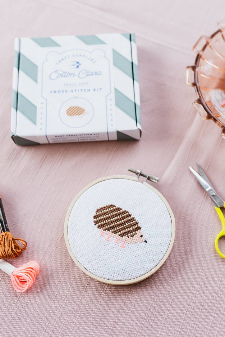 Hedgehog Beginner Cross Stitch Kit by Cotton Clara