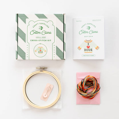 I Love Dogs Beginner Cross Stitch Kit by Cotton Clara