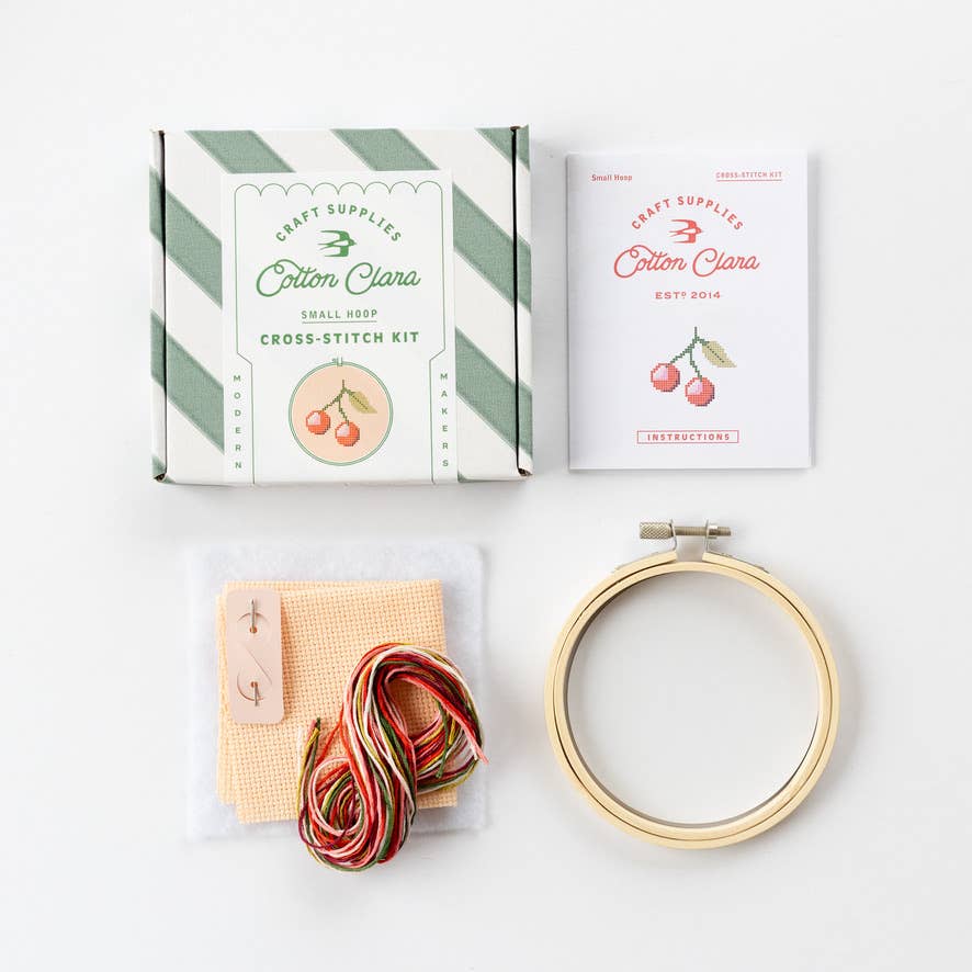 Cherry Beginner Cross Stitch Kit by Cotton Clara