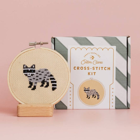 Racoon Cross Stitch Kit for Beginners by Cotton Clara
