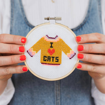 I Love Cats Beginner Cross Stitch Kit by Cotton Clara