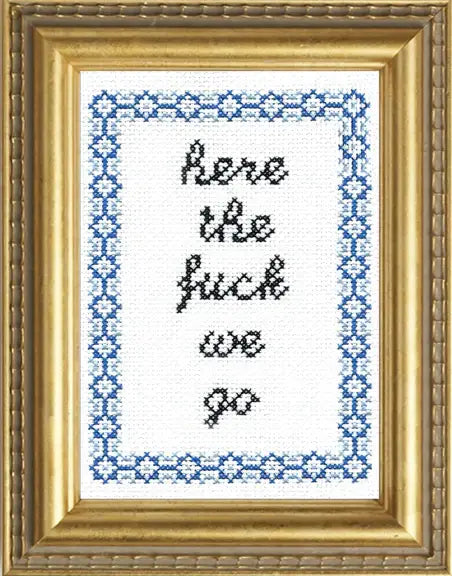 Here the Fu*k We Go Cross Stitch Kit by Subversive Cross Stitch