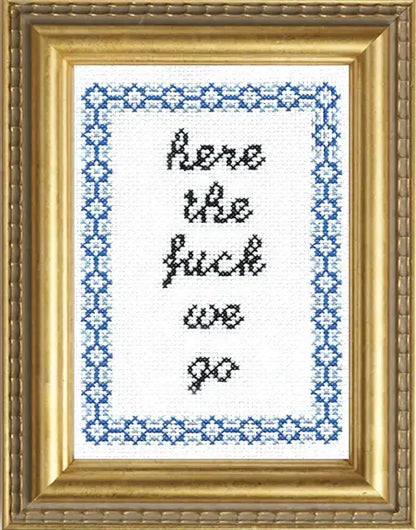 Here the Fu*k We Go Cross Stitch Kit by Subversive Cross Stitch