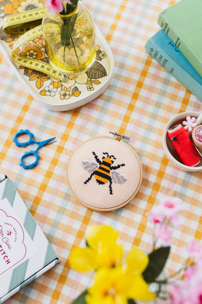 Beginner Bumble Bee Cross Stitch Kit by Cotton Clara
