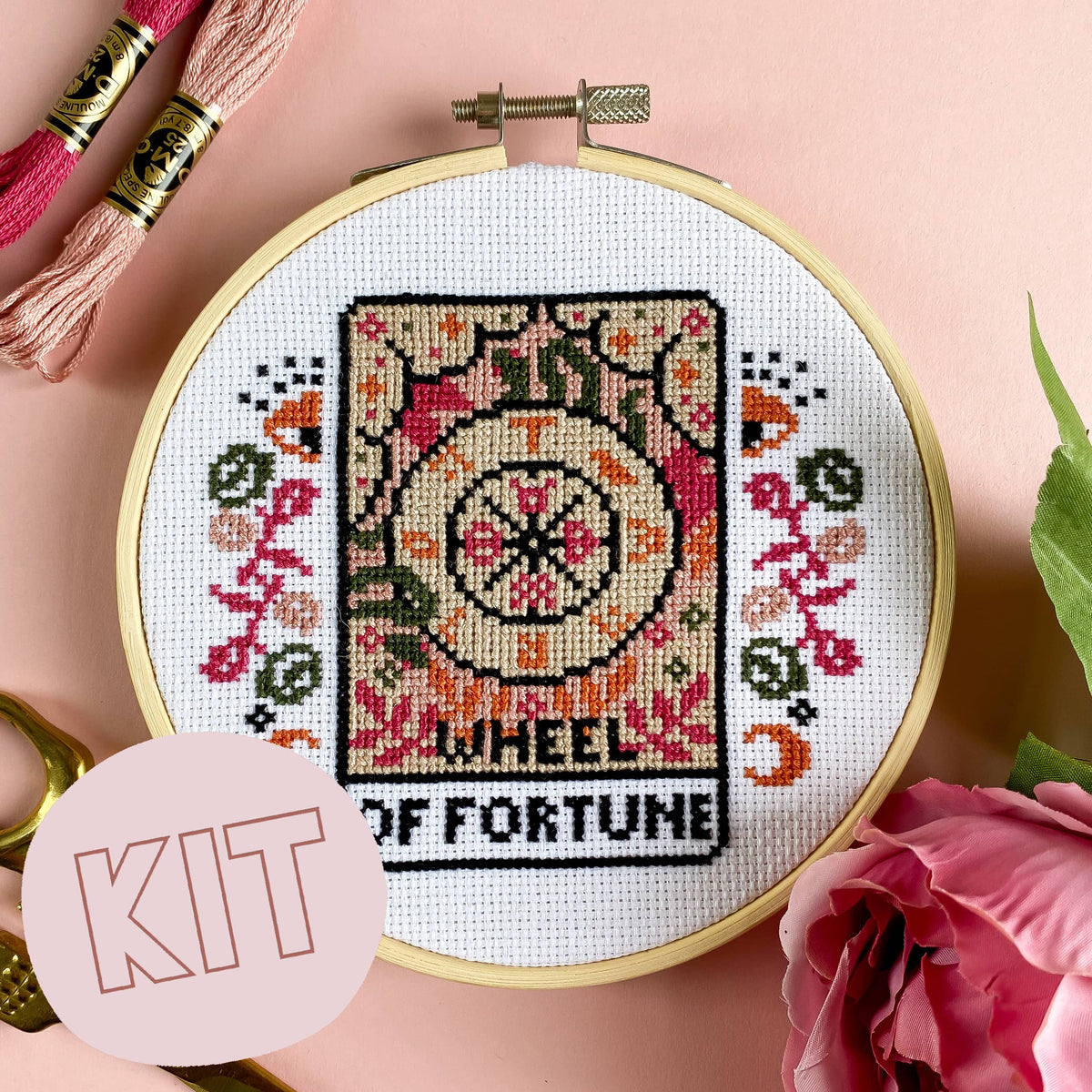The Wheel Of Fortune Tarot Card Cross Stitch Kit by Innocent Bones