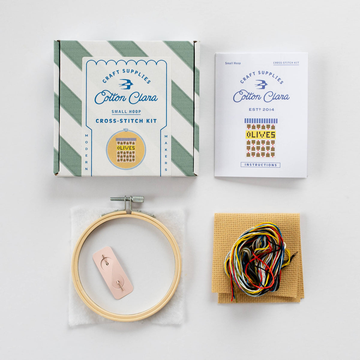 Olives Beginner Cross Stitch Kit by Cotton Clara
