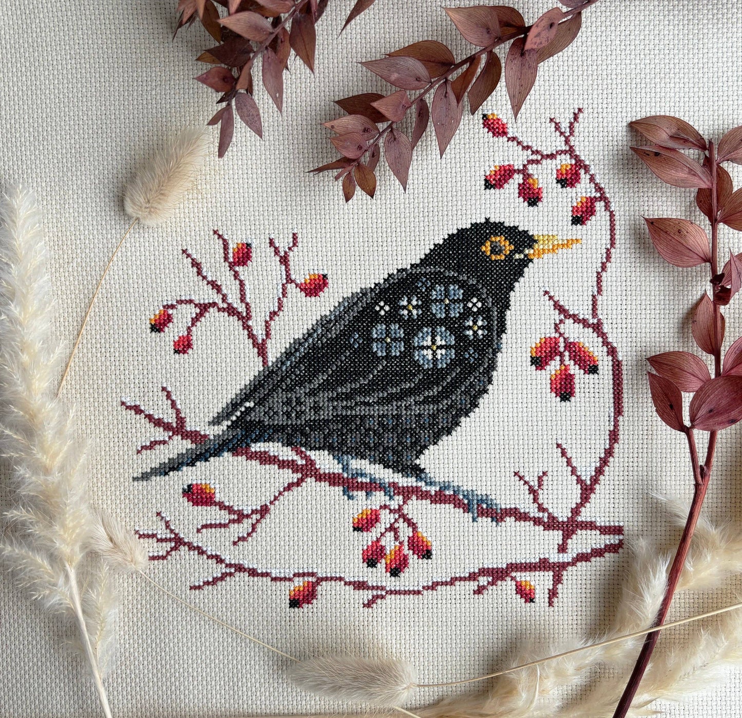 Blackbird at Dawn Cross Stitch Kit by Love Poppet