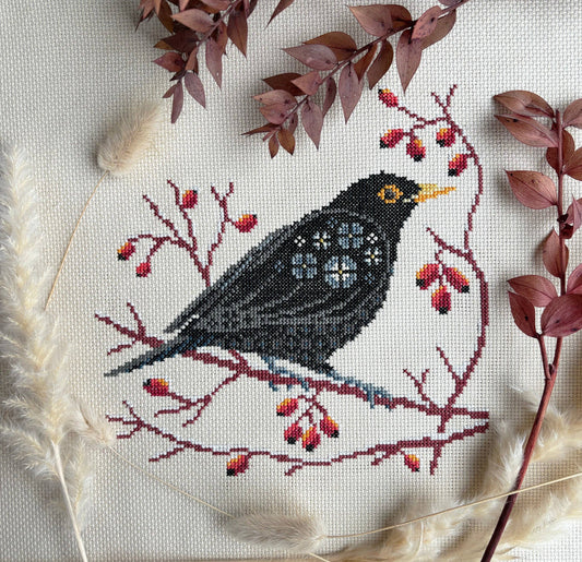 Blackbird at Dawn Cross Stitch Kit by Love Poppet