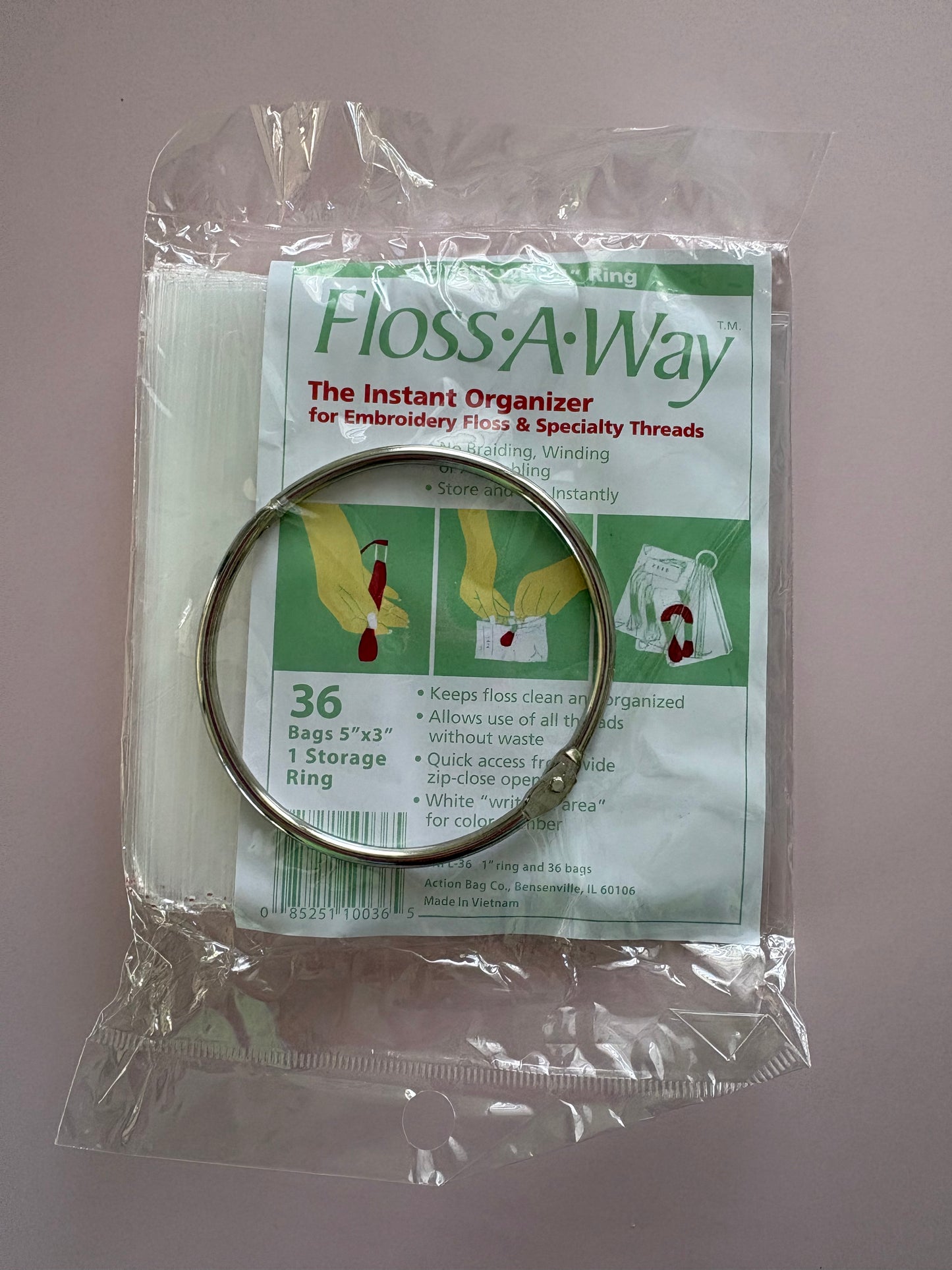 Floss-A-Way 36 Pack Floss Bags with Metal Ring