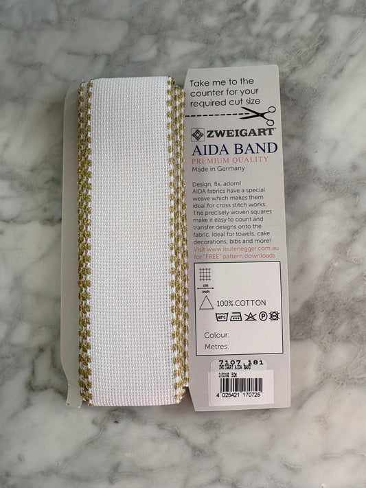 Zweigart Aida Band – Gold Edge – 5 cm Wide (Sold by the 50 cm)