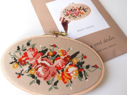 Rosy Chaos Cross Stitch Kit by Junbug and Darlin