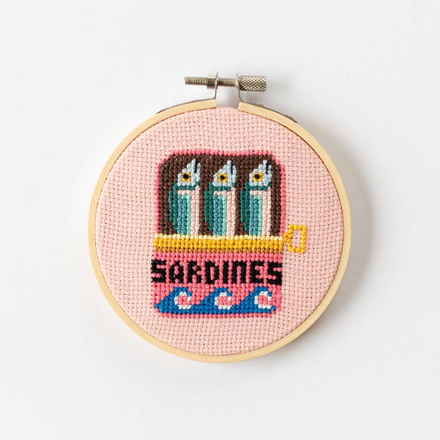 Sardines Beginner Cross Stitch Kit by Cotton Clara