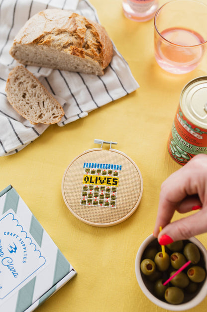 Olives Beginner Cross Stitch Kit by Cotton Clara