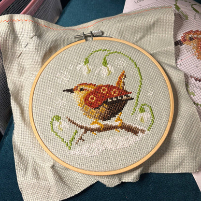 Wren & Snowdrops Cross Stitch Kit by Love Poppet